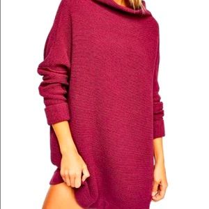 Free People Ottoman Tunic Sweater Sz S Burgundy